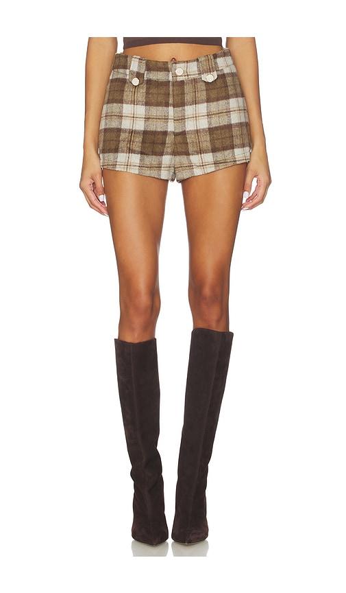 understated leather plaid western short in cream.