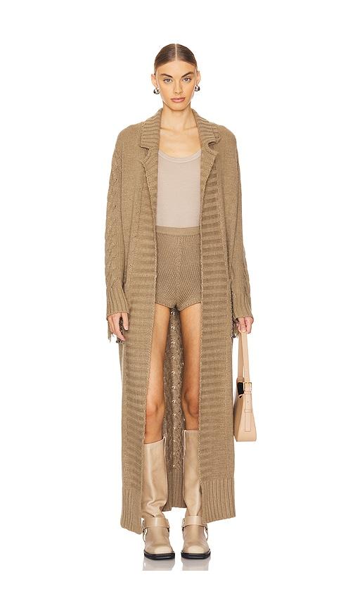 understated leather rodeo trench in tan.