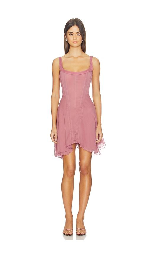 understated leather sheer honeymoon mini dress in mauve.
