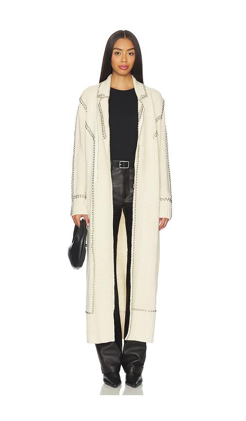 understated leather studded moto robe in cream.