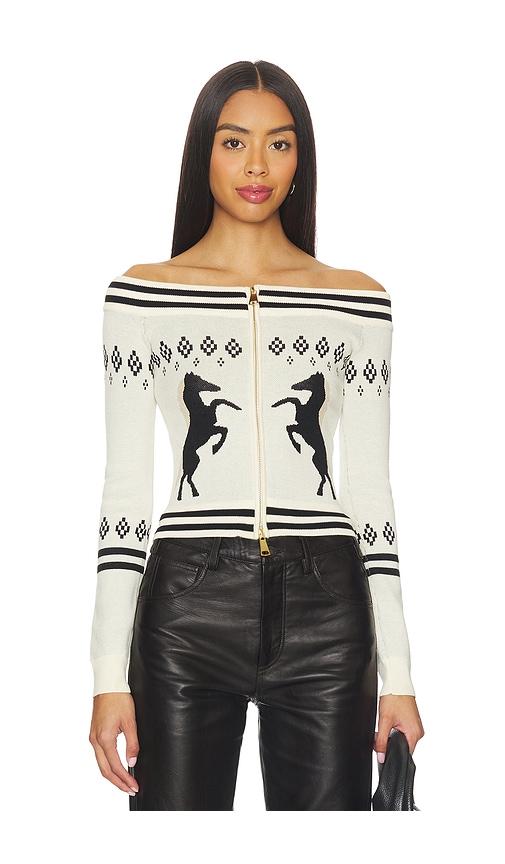 understated leather x revolve horse girl cardigan in black,white.