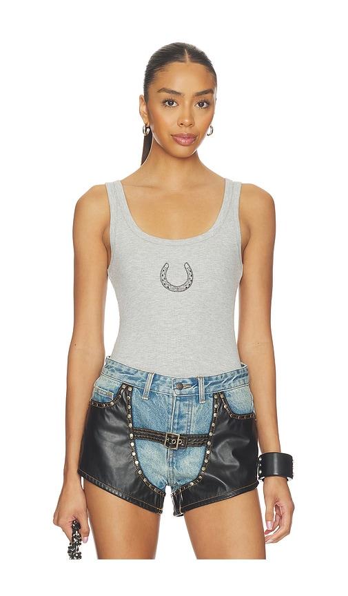 understated leather x revolve horseshoe tank top in grey.