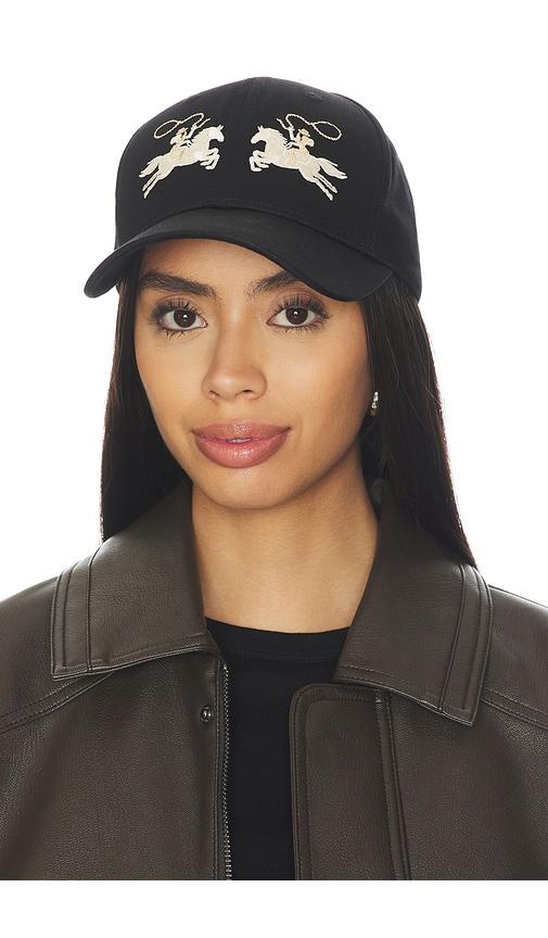 understated leather x revolve logo embroidered baseball hat in black.