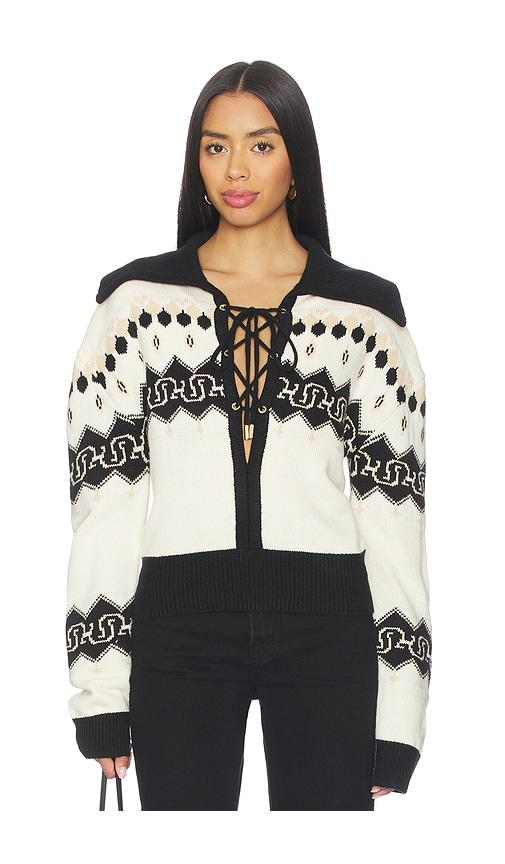 understated leather x revolve nordic cowboy sweater in black,white.