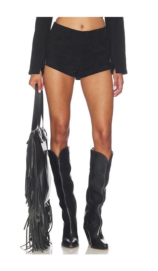 understated leather x revolve stretch suede short in black.