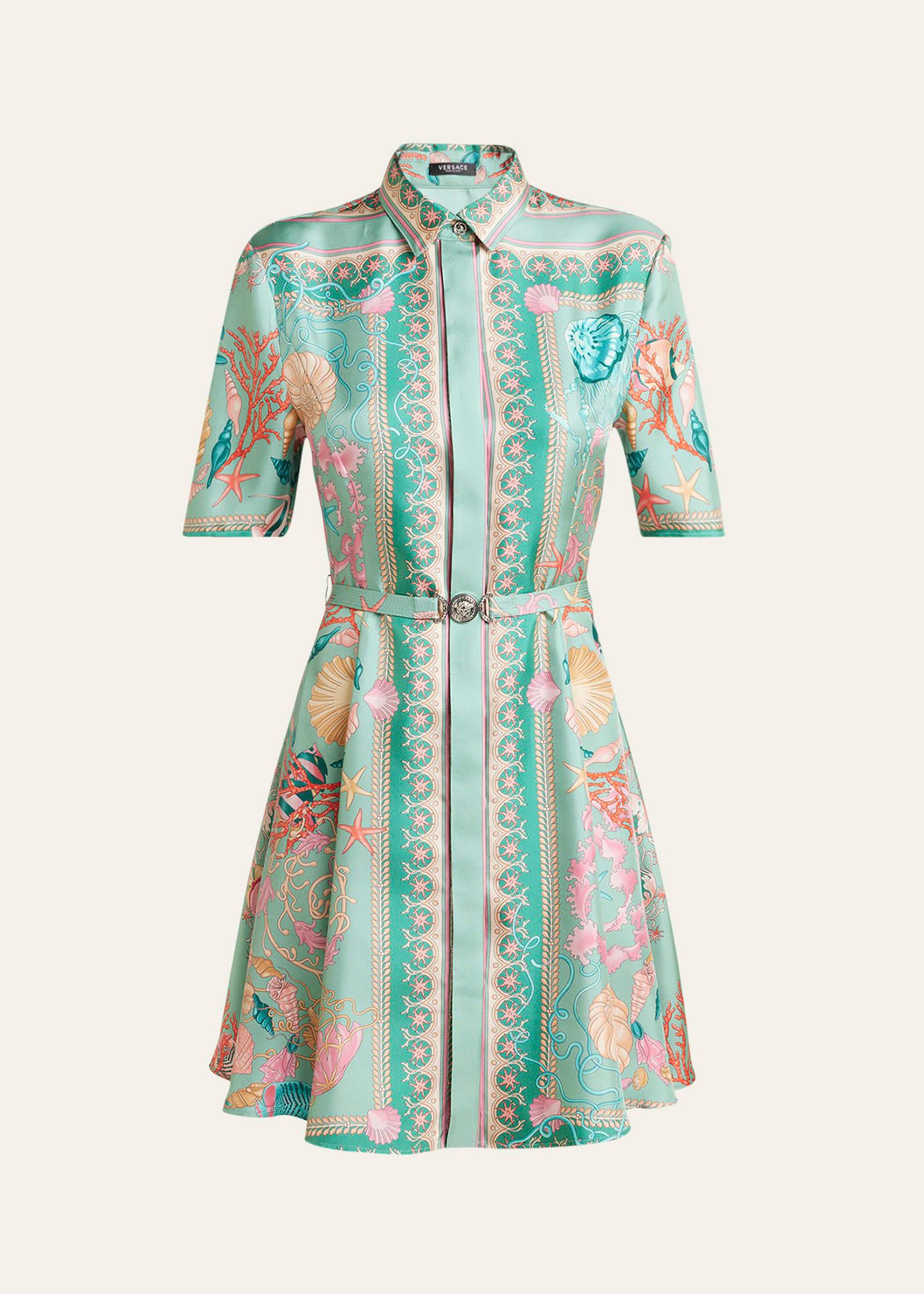 underwater barocco foulard belted silk twill dress