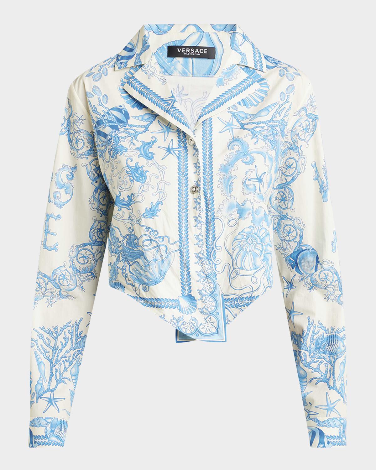 underwater barocco foulard cotton poplin crop shirt