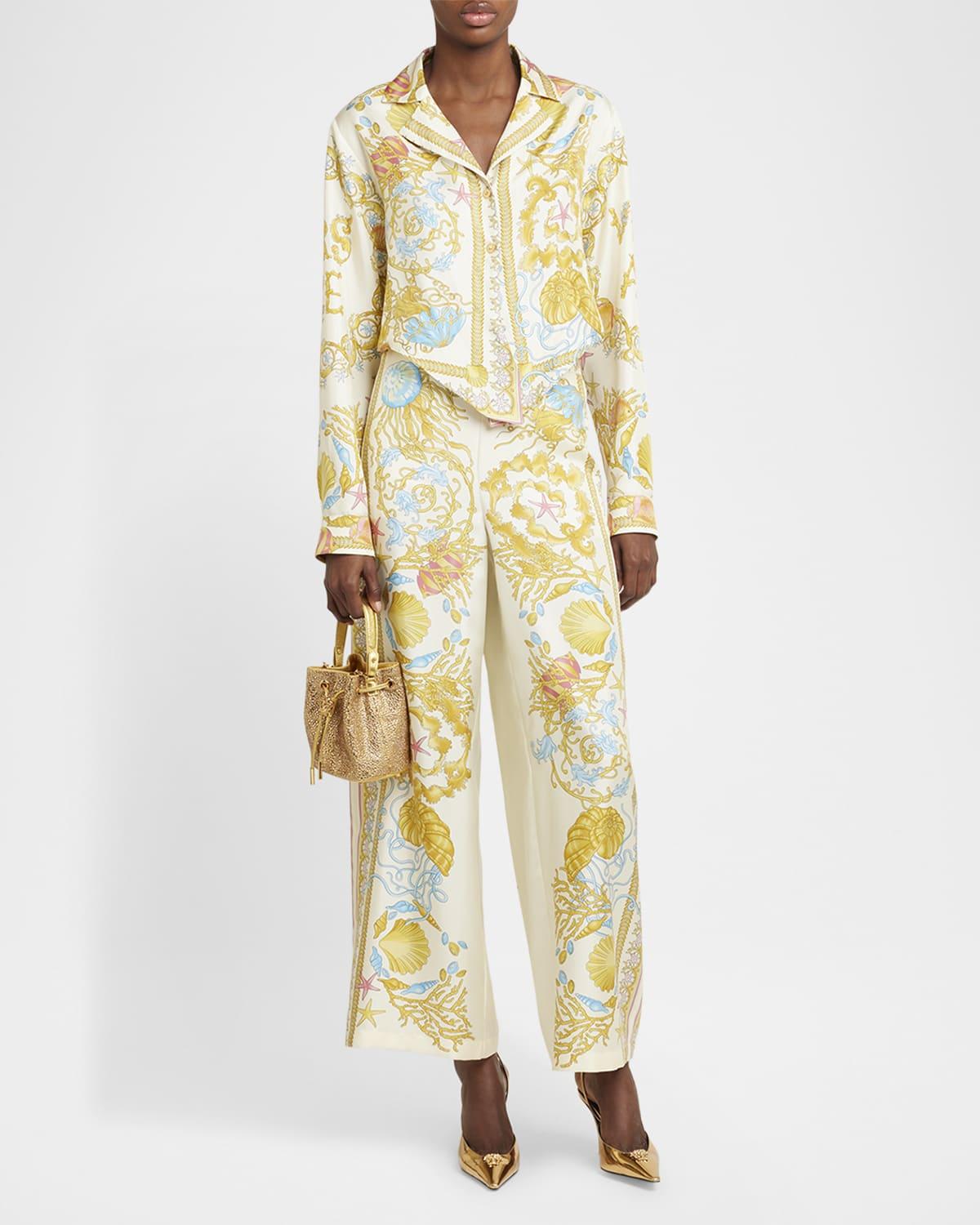 underwater barocco foulard silk twill crop shirt