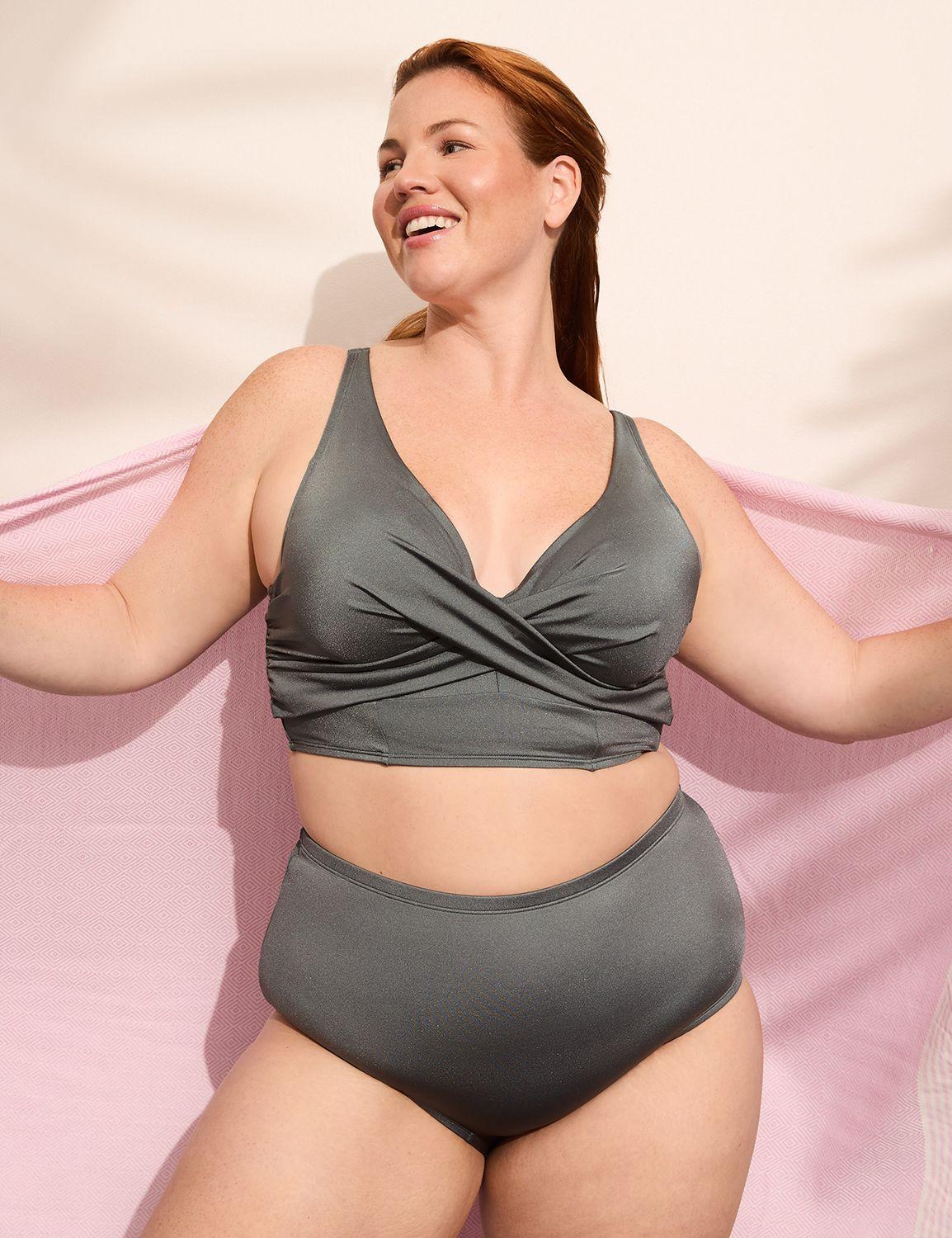 underwire shimmer wrap-front bikini top