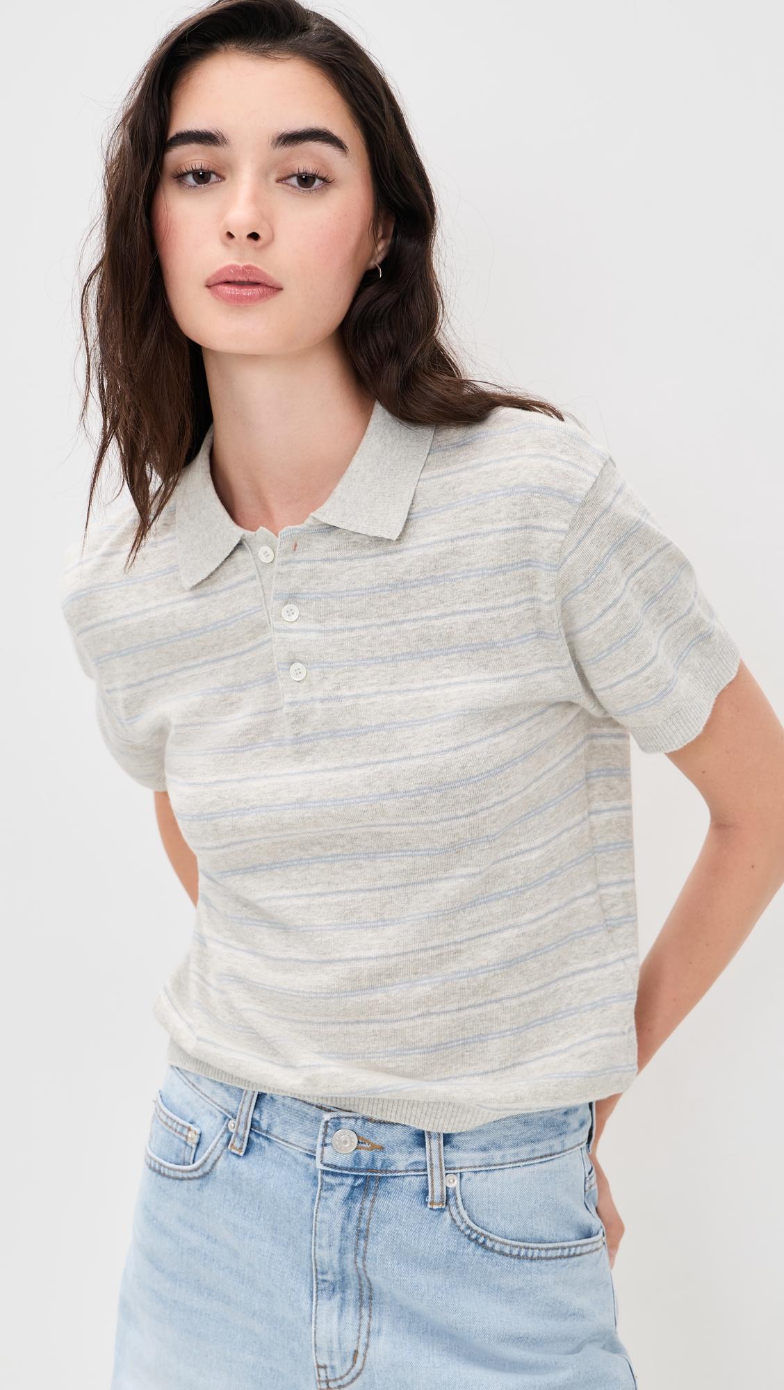 unisex linen striped polo knit