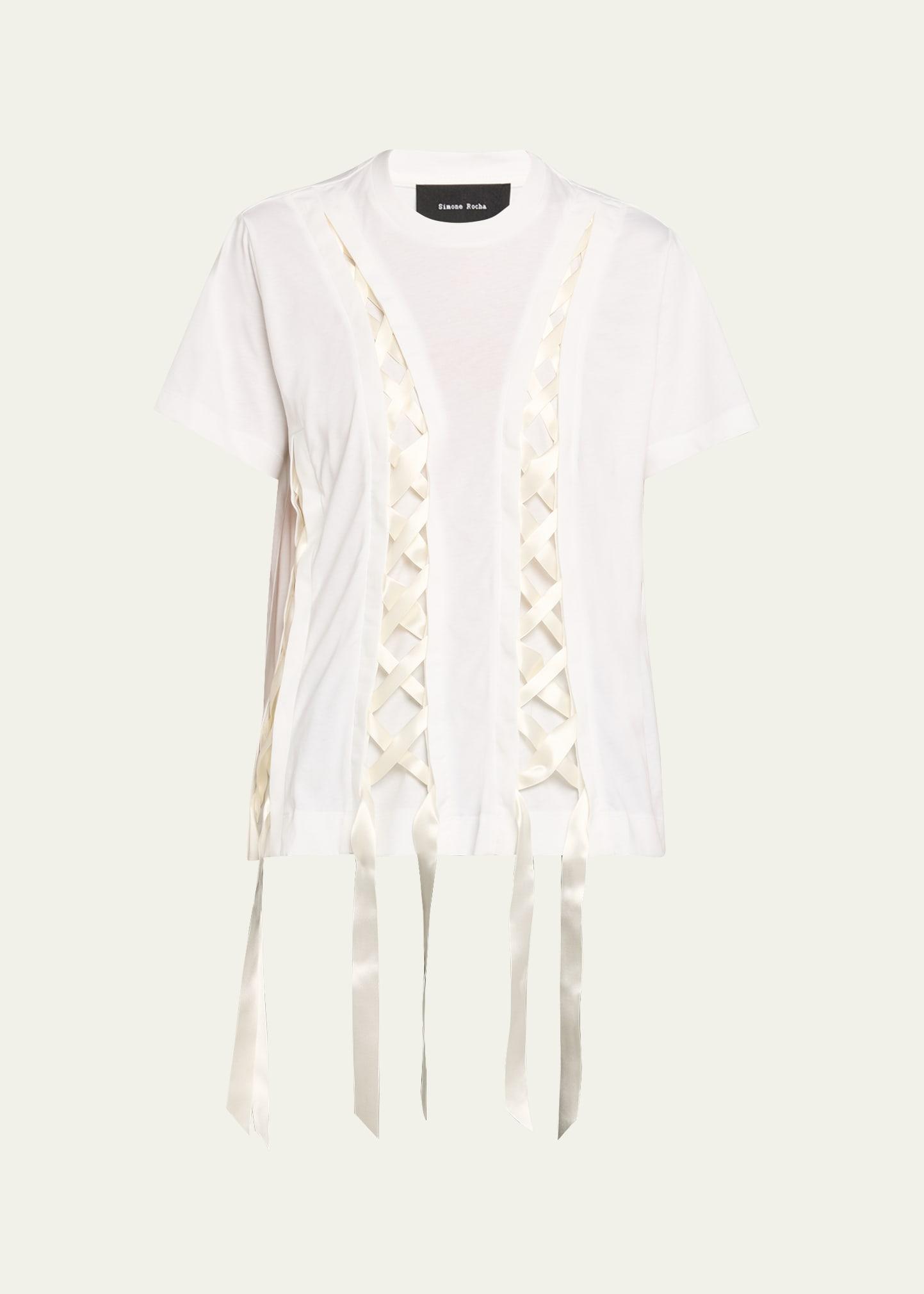 unraveling ribbon cotton jersey t-shirt