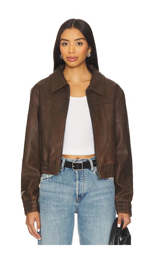 unreal fur game changer jacket in chocolate.
