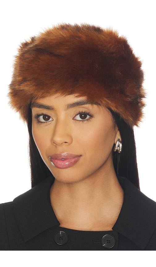 unreal fur natasha hat in burnt orange.