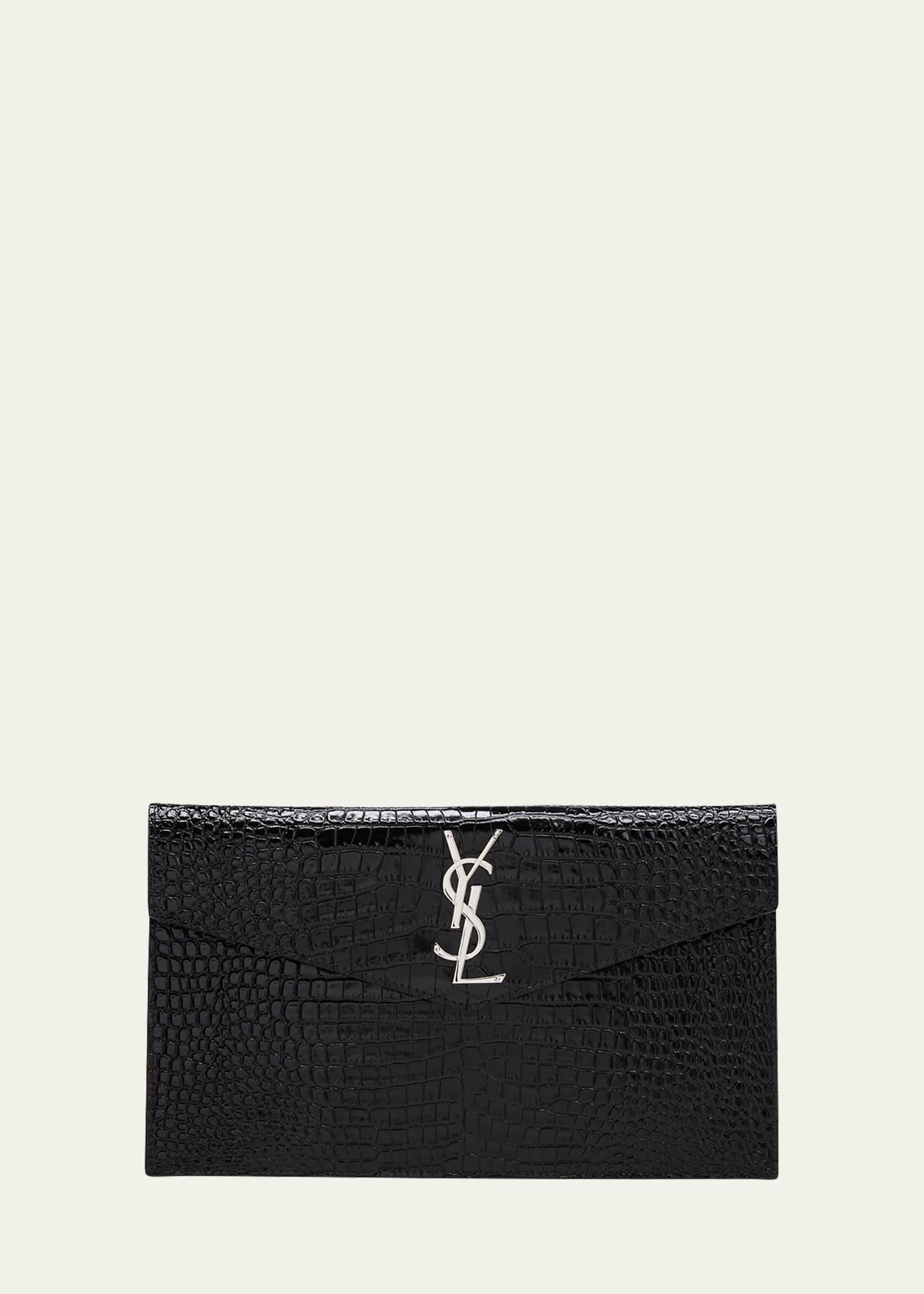 uptown ysl pouch in croc-embossed leather