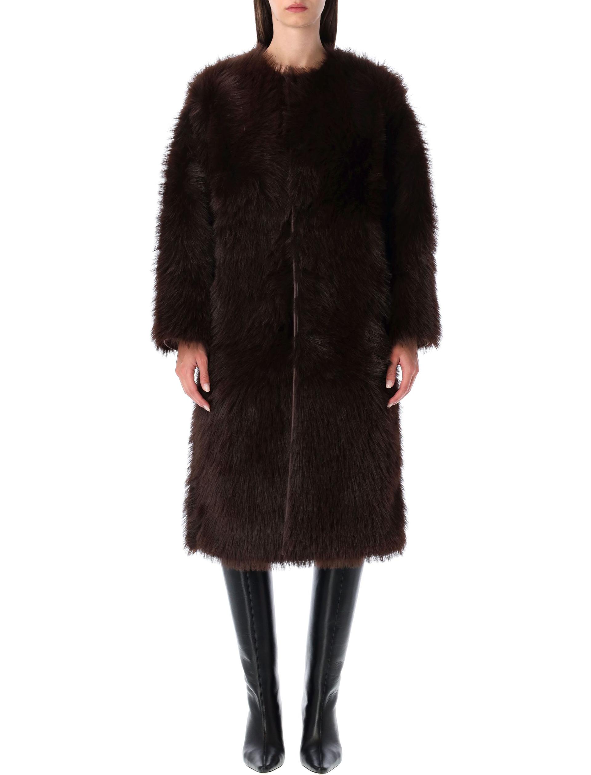 urbancode faux fur coat with suede interior chocolate - women