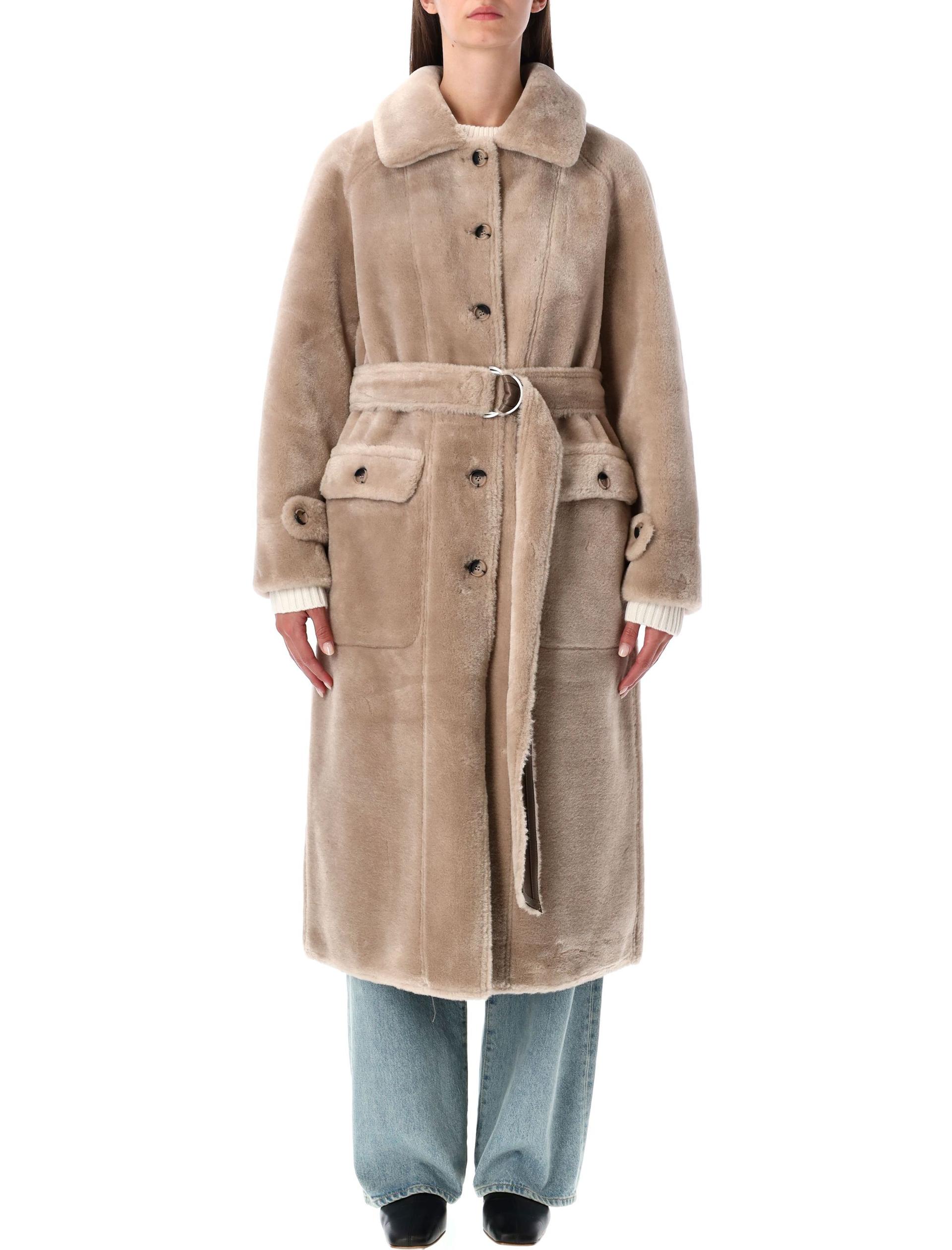 urbancode reversible faux fur belted coat with suede interior taupe polyester - women