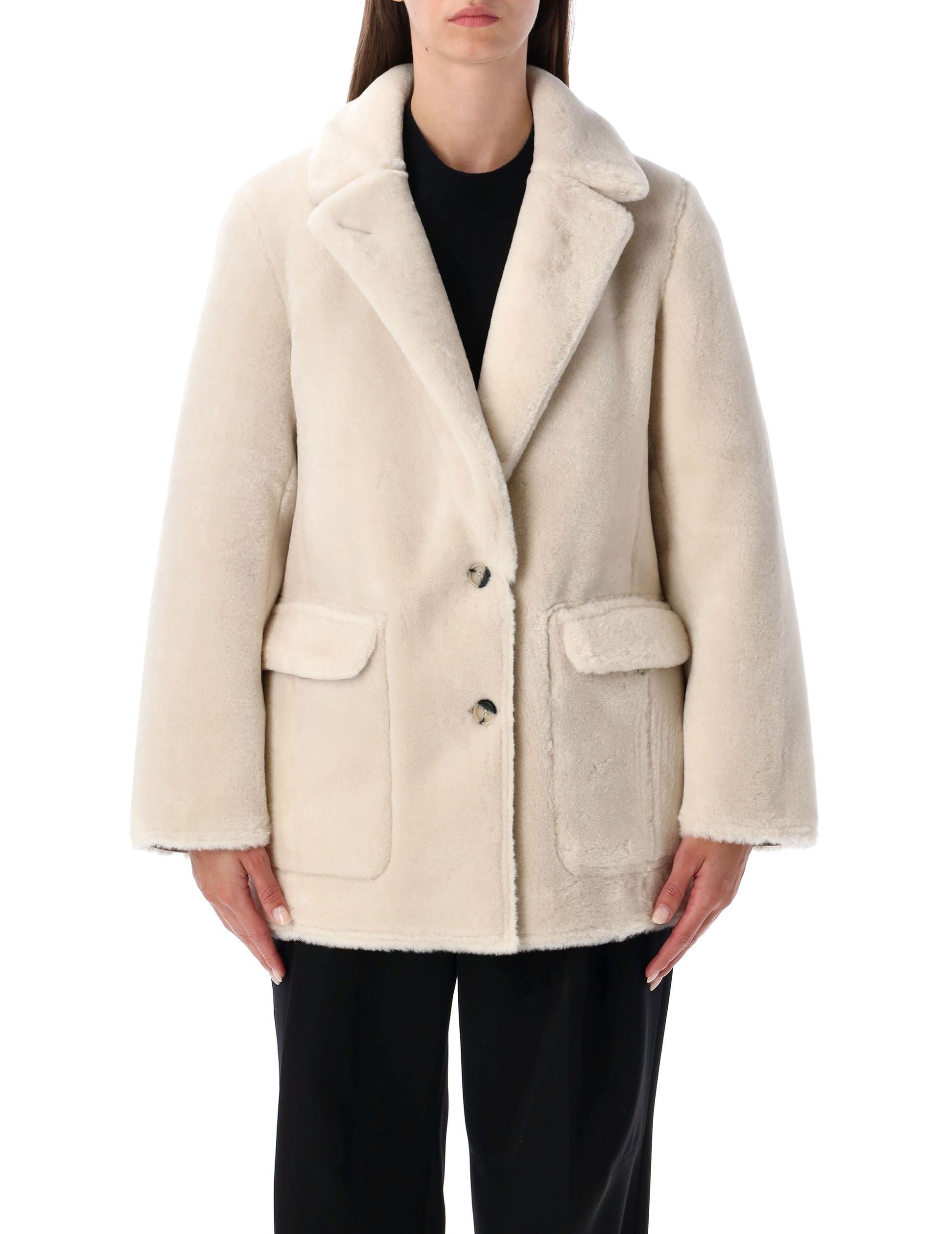 urbancode reversible faux fur coat with suede interior rice beige polyester jacket - women