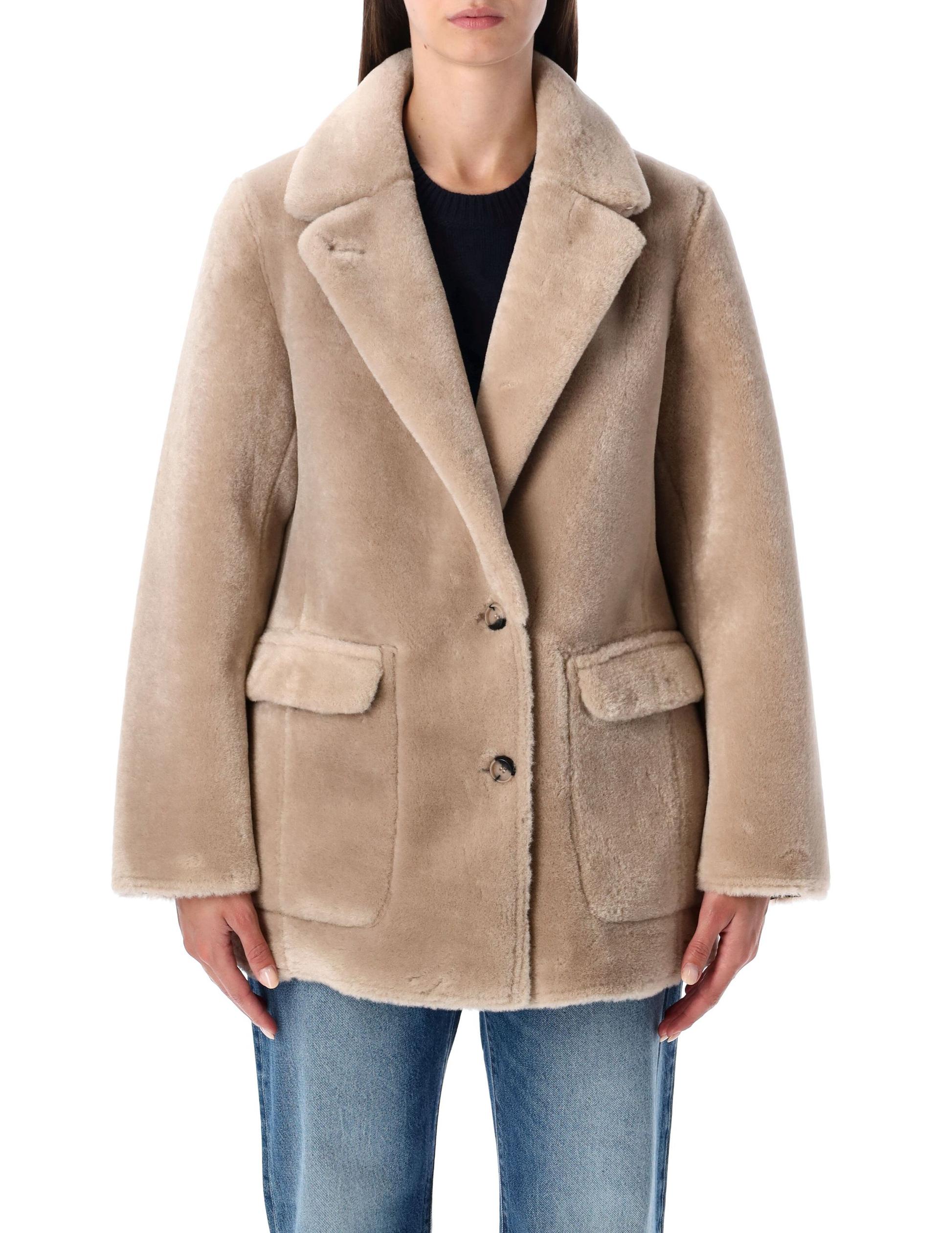 urbancode reversible faux fur coat with suede interior taupe polyester jacket - women