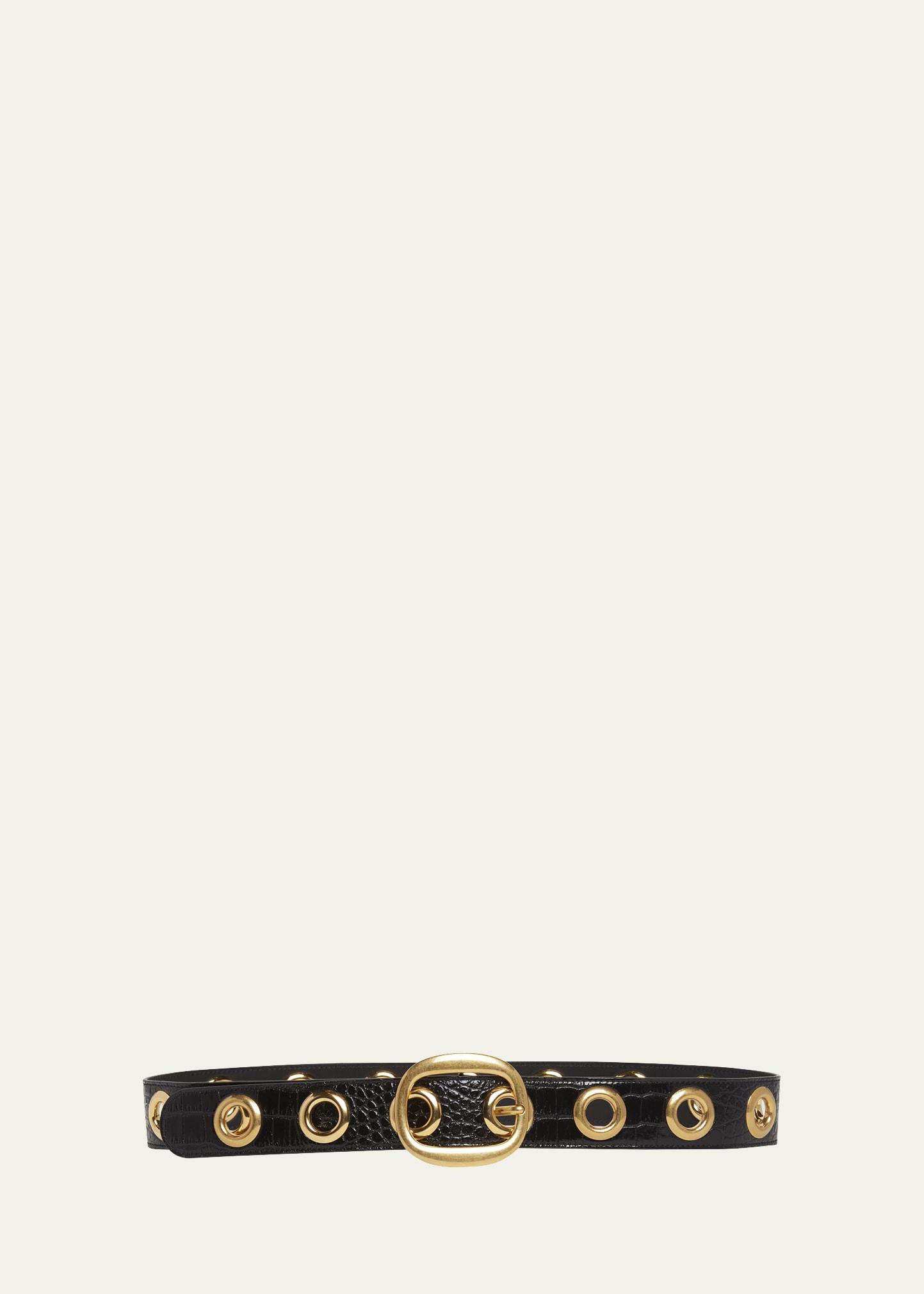 ursula stamped croc-embossed leather belt