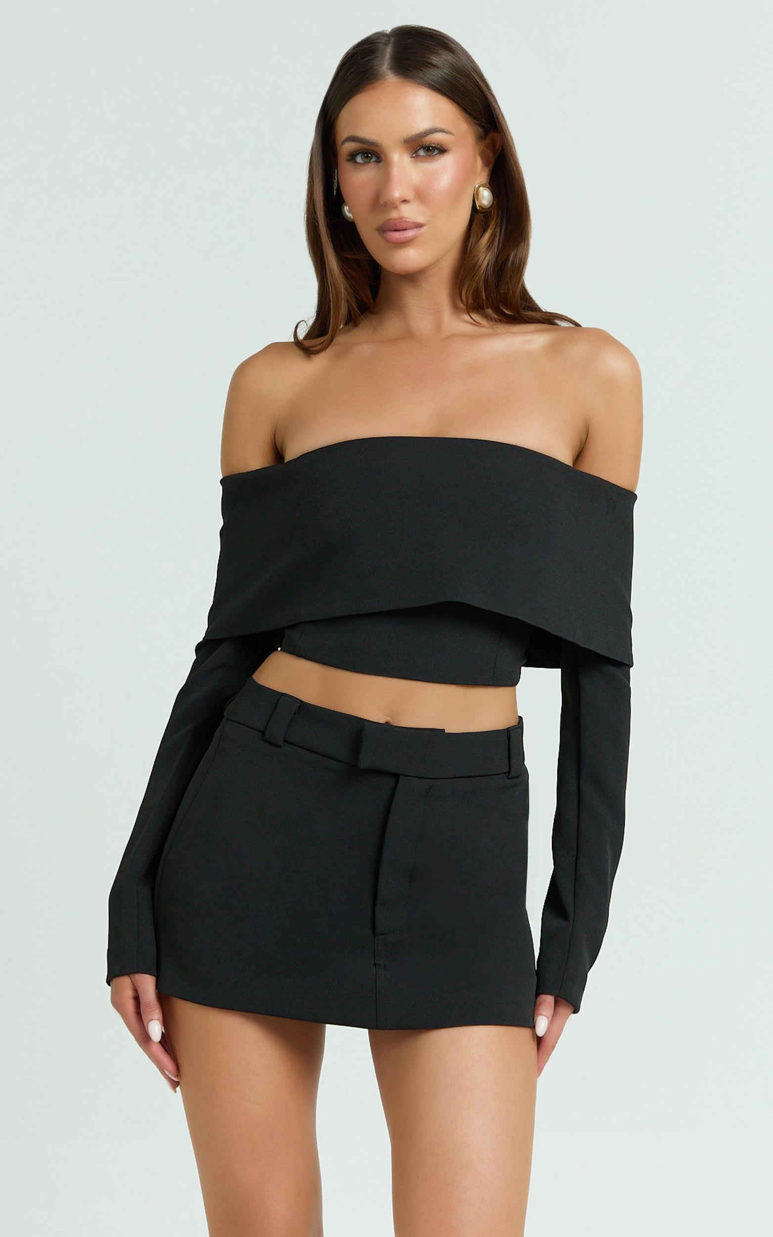 ursula top - long sleeve off shoulder cropped top in black