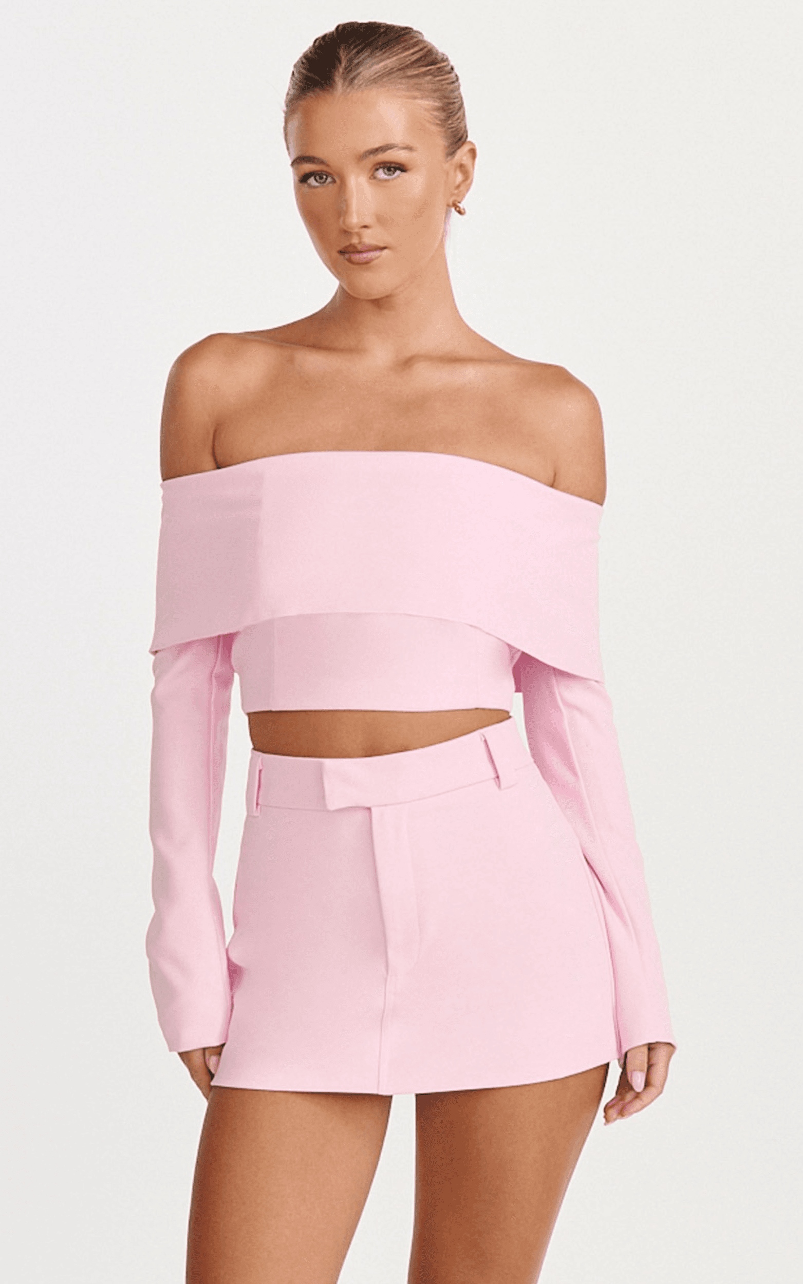 ursula top - long sleeve off shoulder cropped top in pink