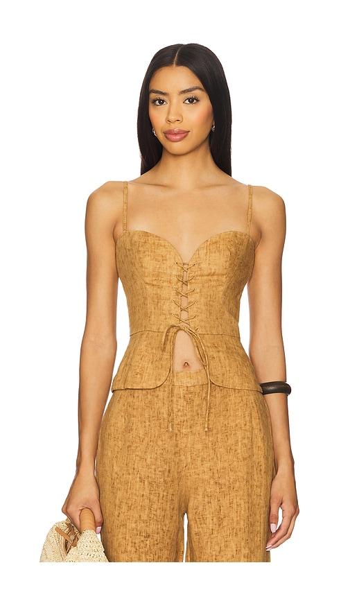 usisi sister josie linen top in tan.