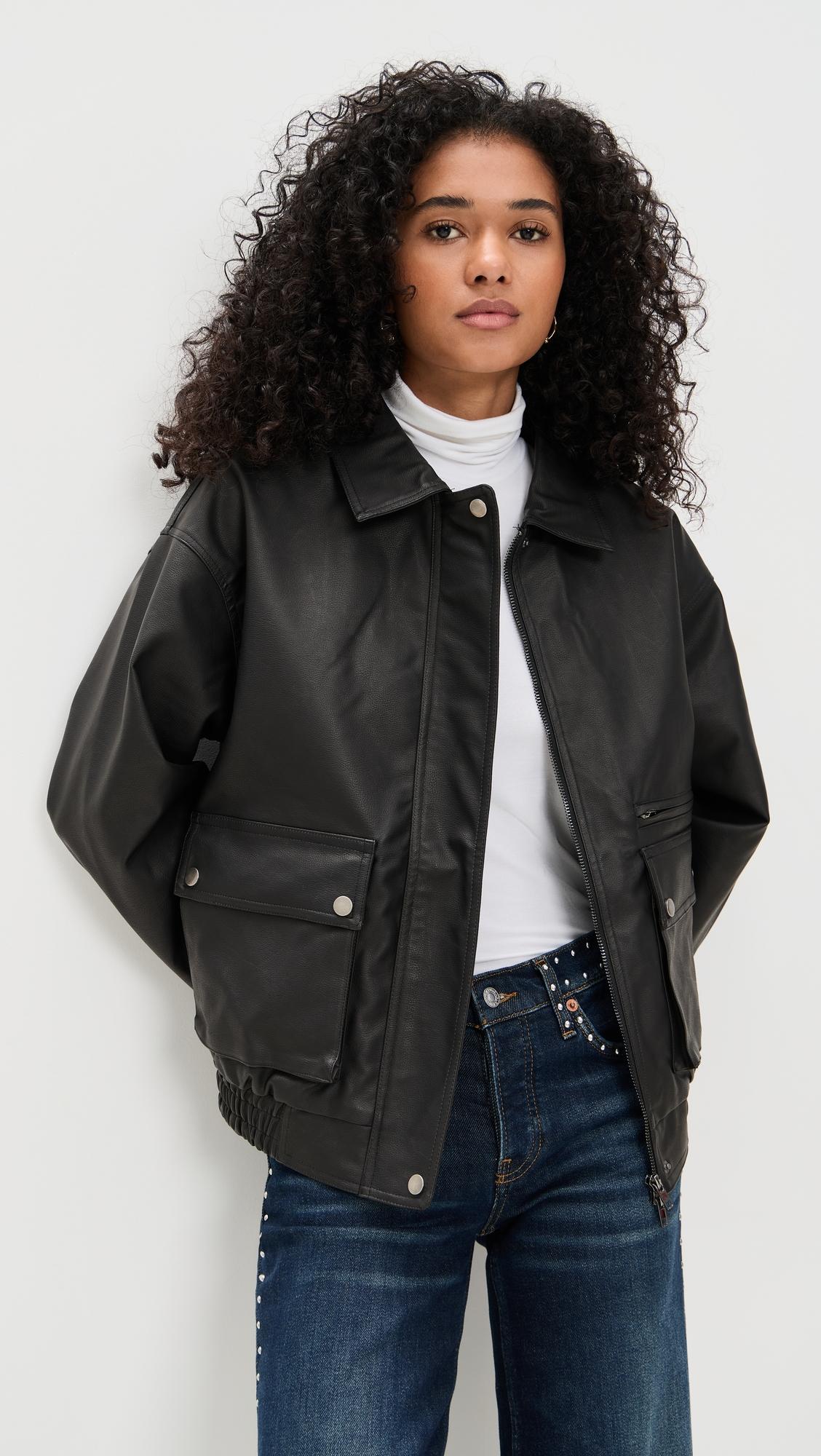 utility faux leather coat