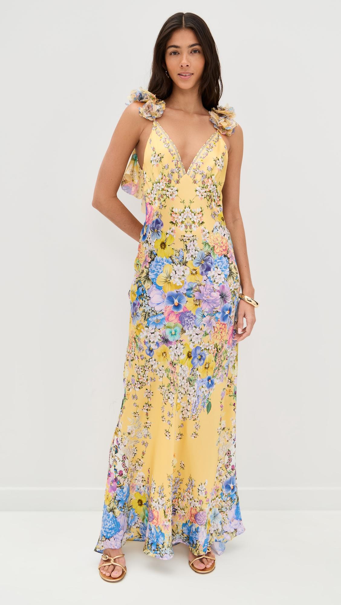 v neck bias with back frill slip dress