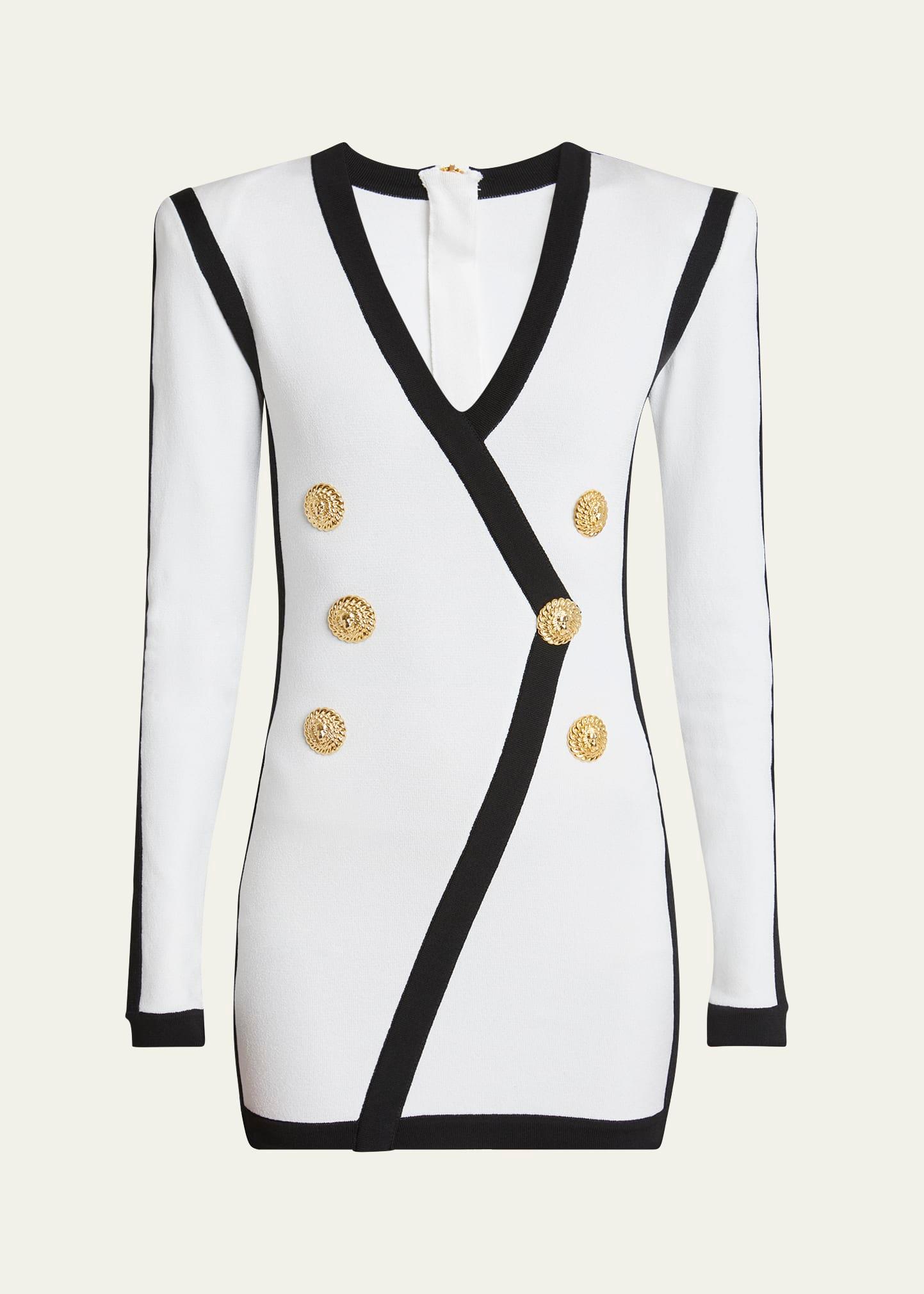 v-neck button wrap body-con mini dress