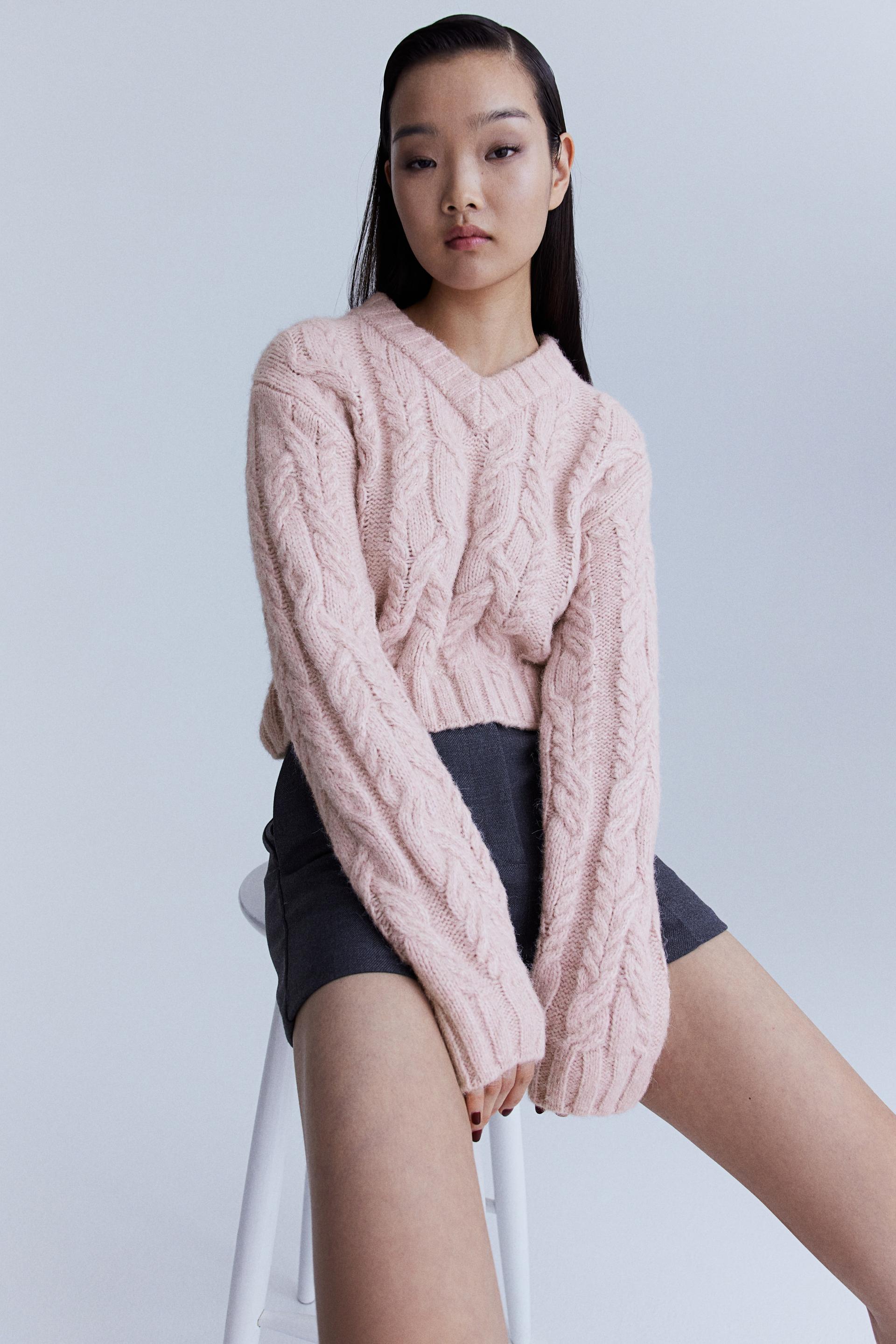 v-neck cable-knit sweater