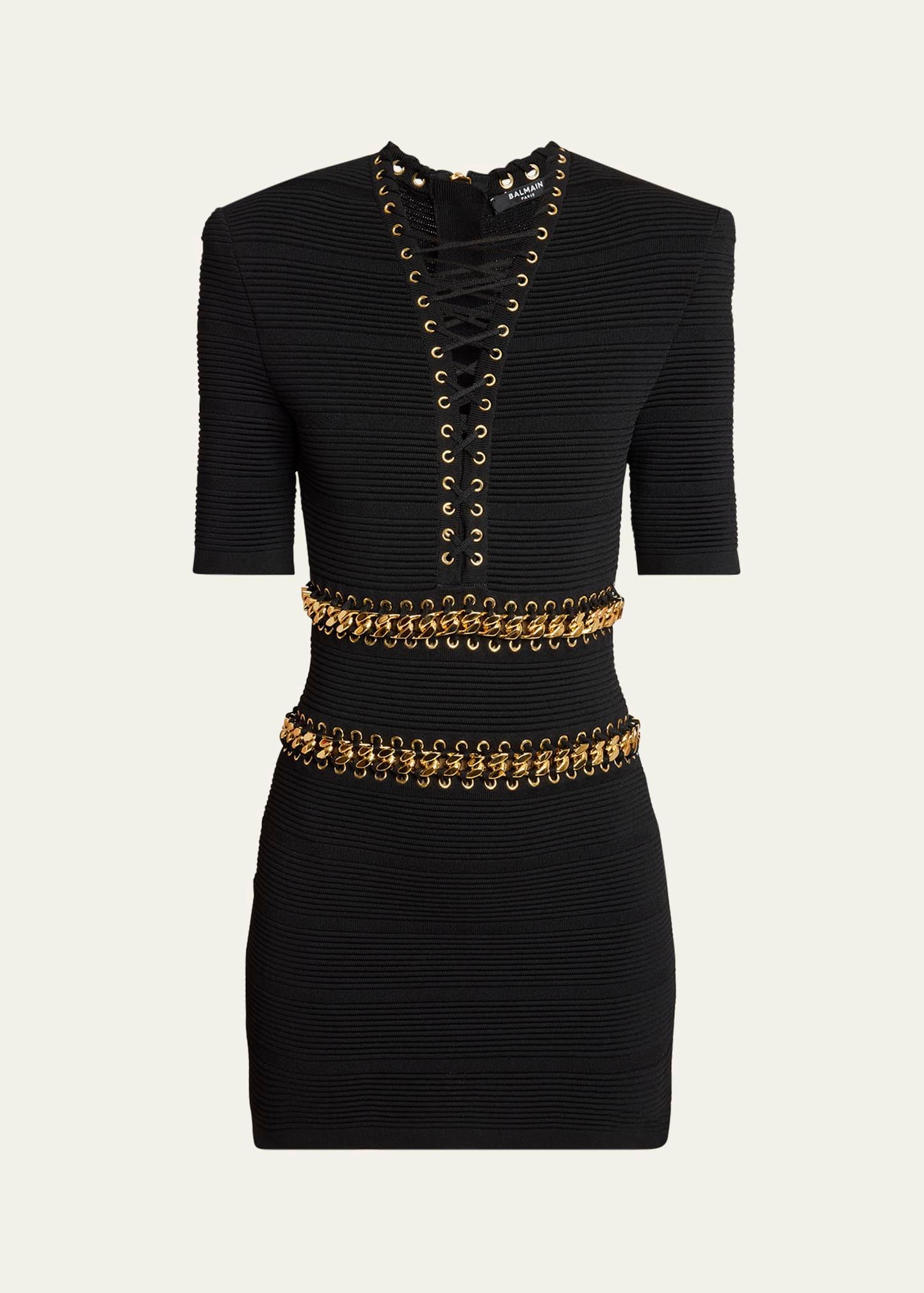 v-neck chain lace-up mini dress