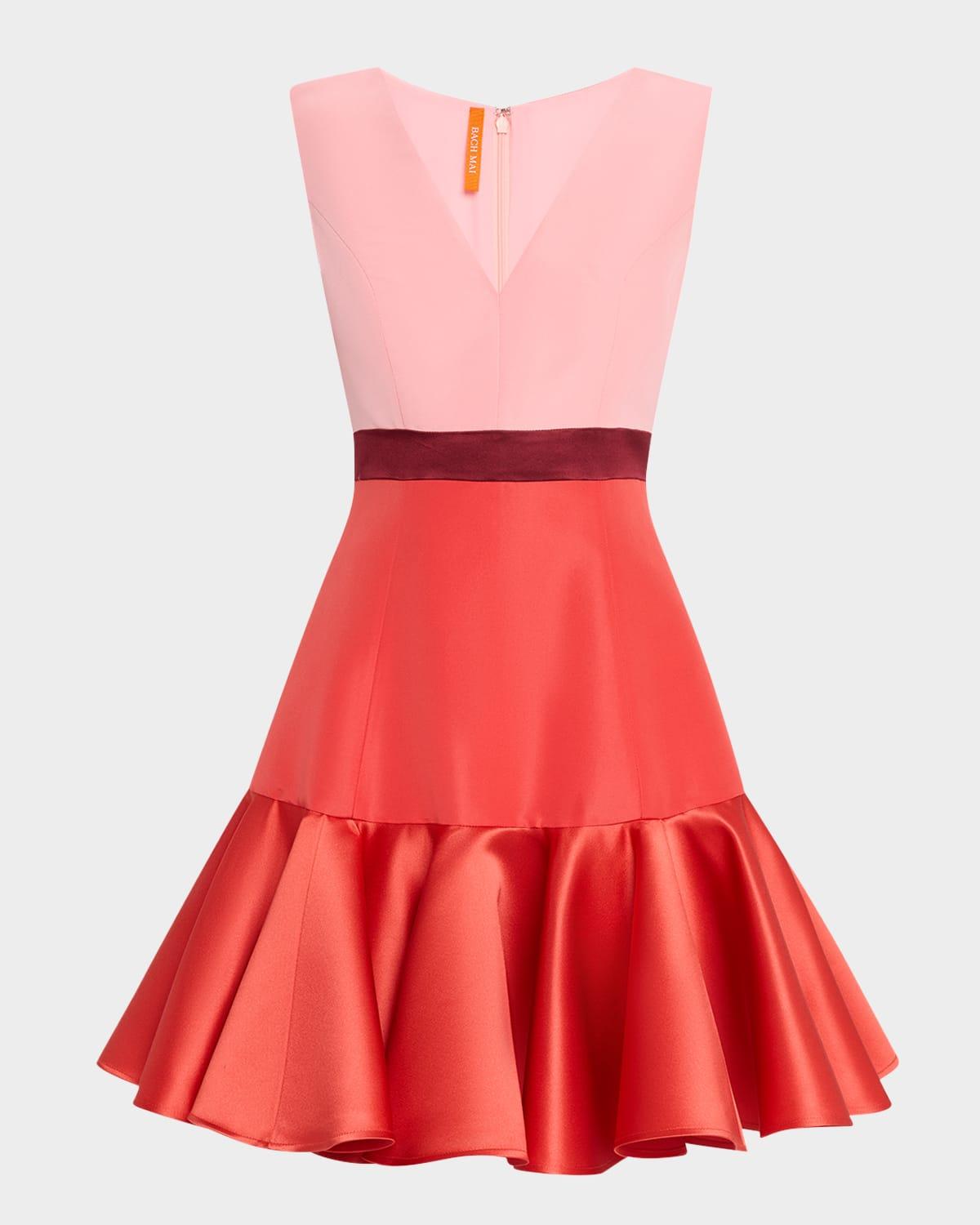v-neck colorblock flounce mini dress