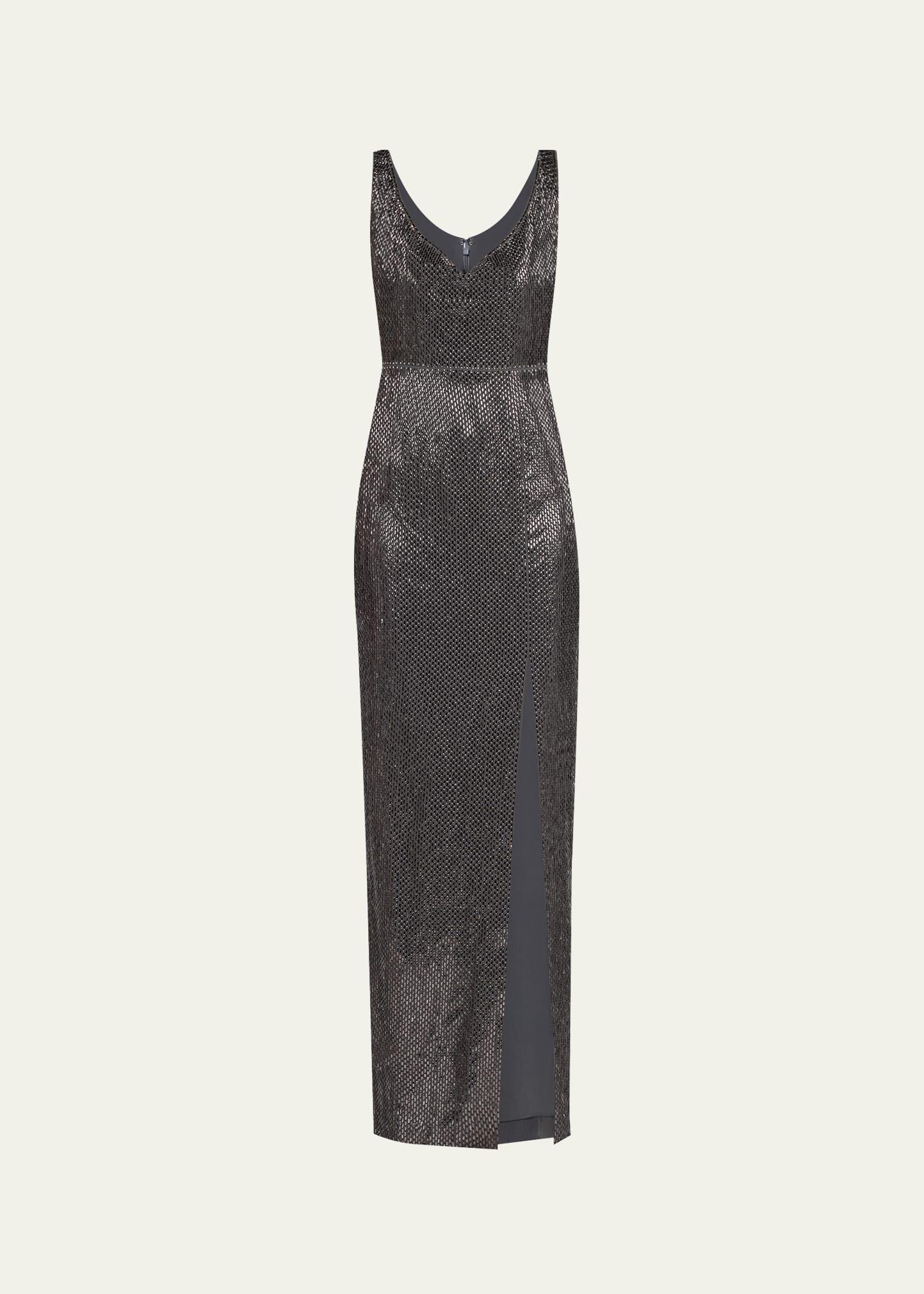 v-neck diamante crepe sleeveless gown