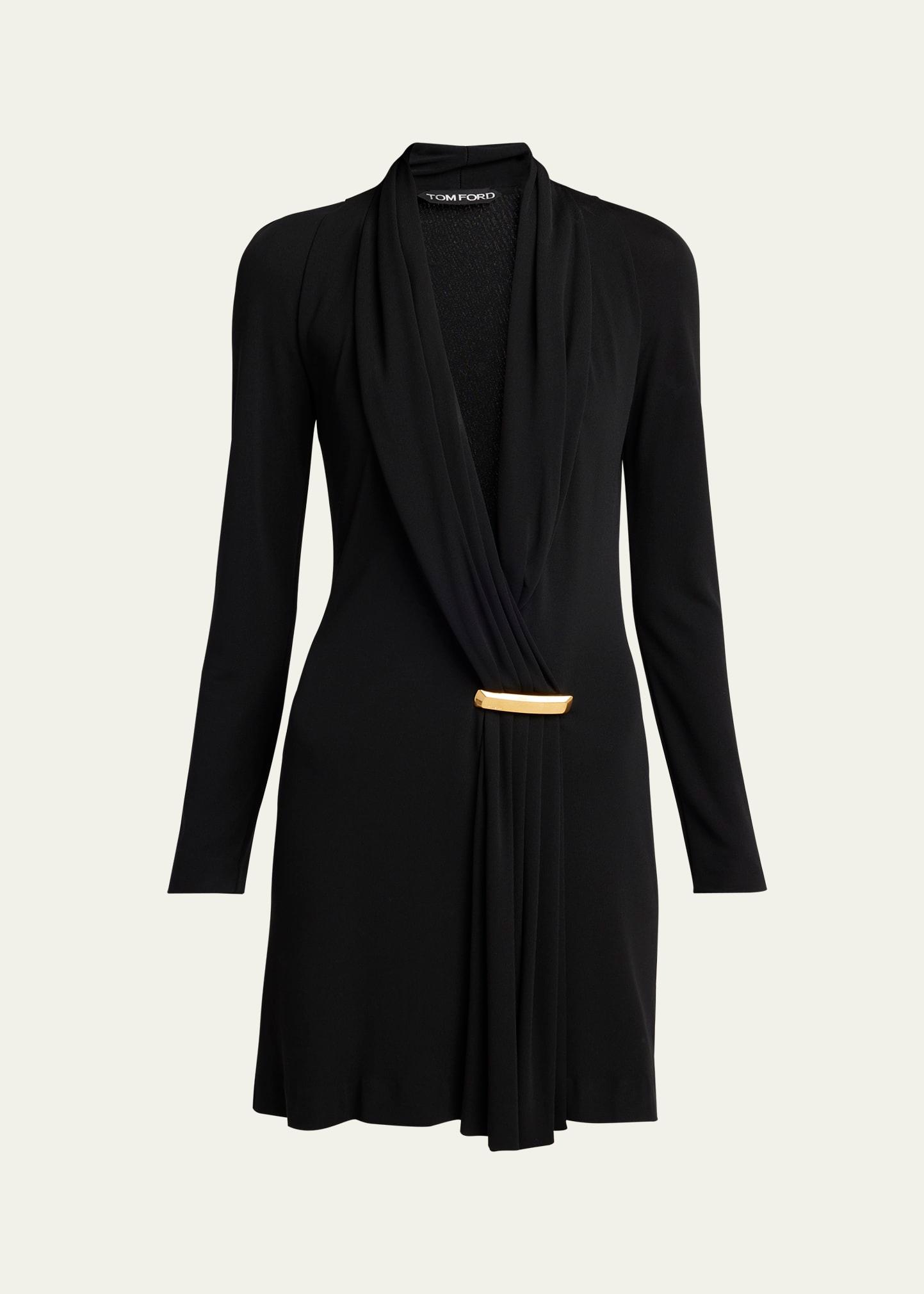 v-neck draped mini dress with buckle detail