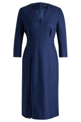 v-neck dress in stretch flannel- light blue women's business dresses