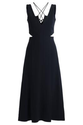 v-neck dress with cut-out details- dark blue women's business dresses
