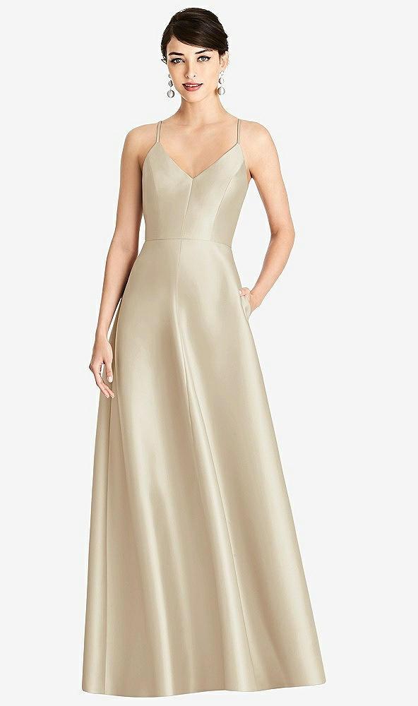 v-neck full skirt satin maxi dress