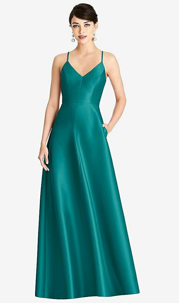 v-neck full skirt satin maxi dress