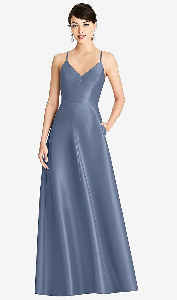 v-neck full skirt satin maxi dress