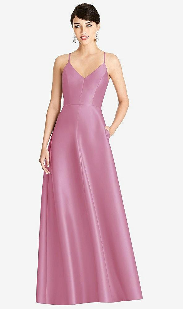 v-neck full skirt satin maxi dress