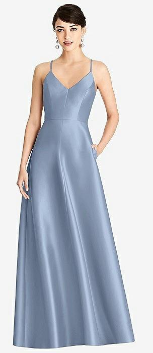 v-neck full skirt satin maxi dress