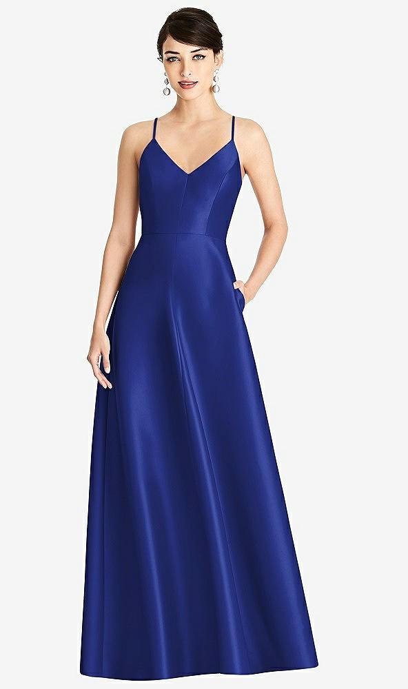v-neck full skirt satin maxi dress