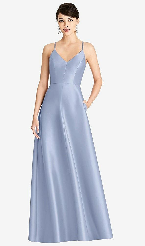 v-neck full skirt satin maxi dress