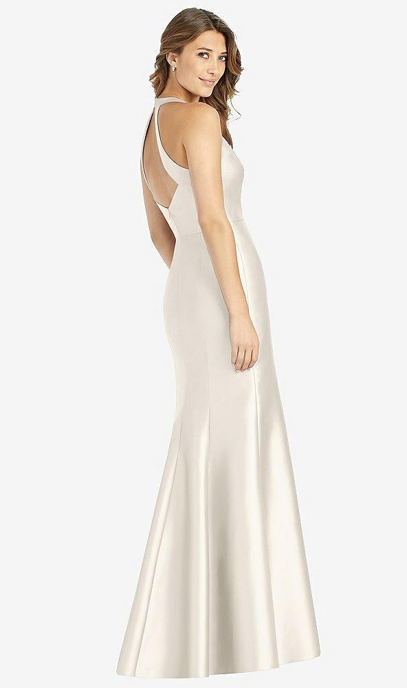 v-neck halter satin trumpet gown