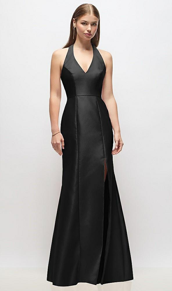 v-neck halter satin trumpet gown