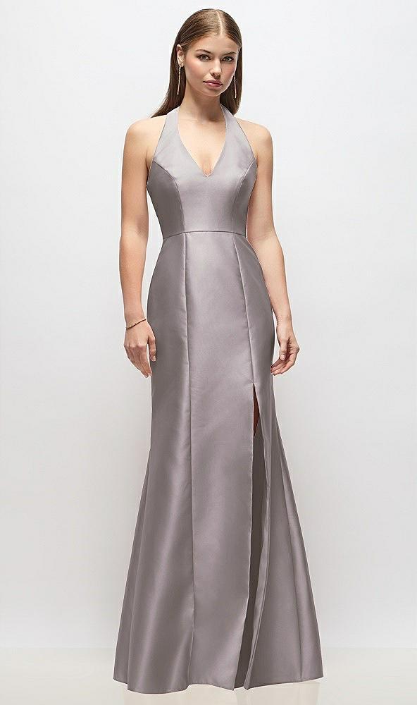 v-neck halter satin trumpet gown