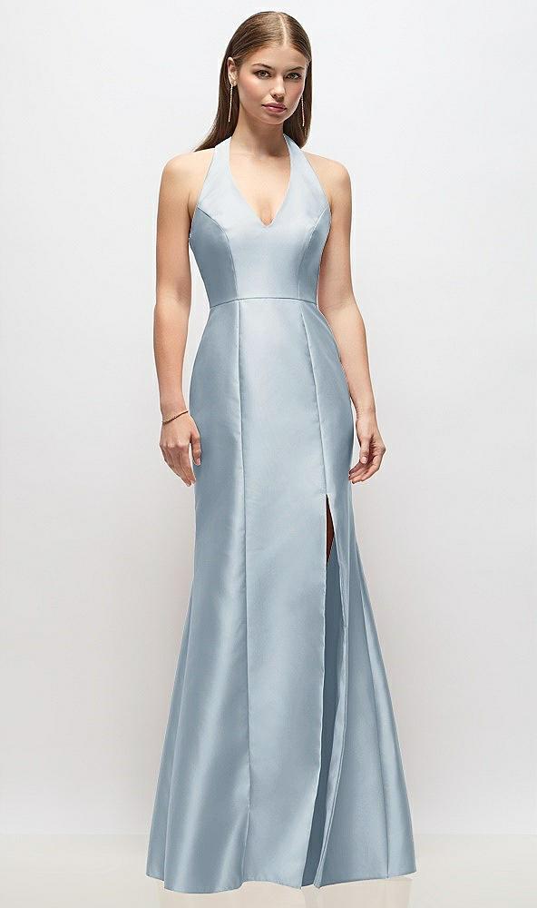 v-neck halter satin trumpet gown