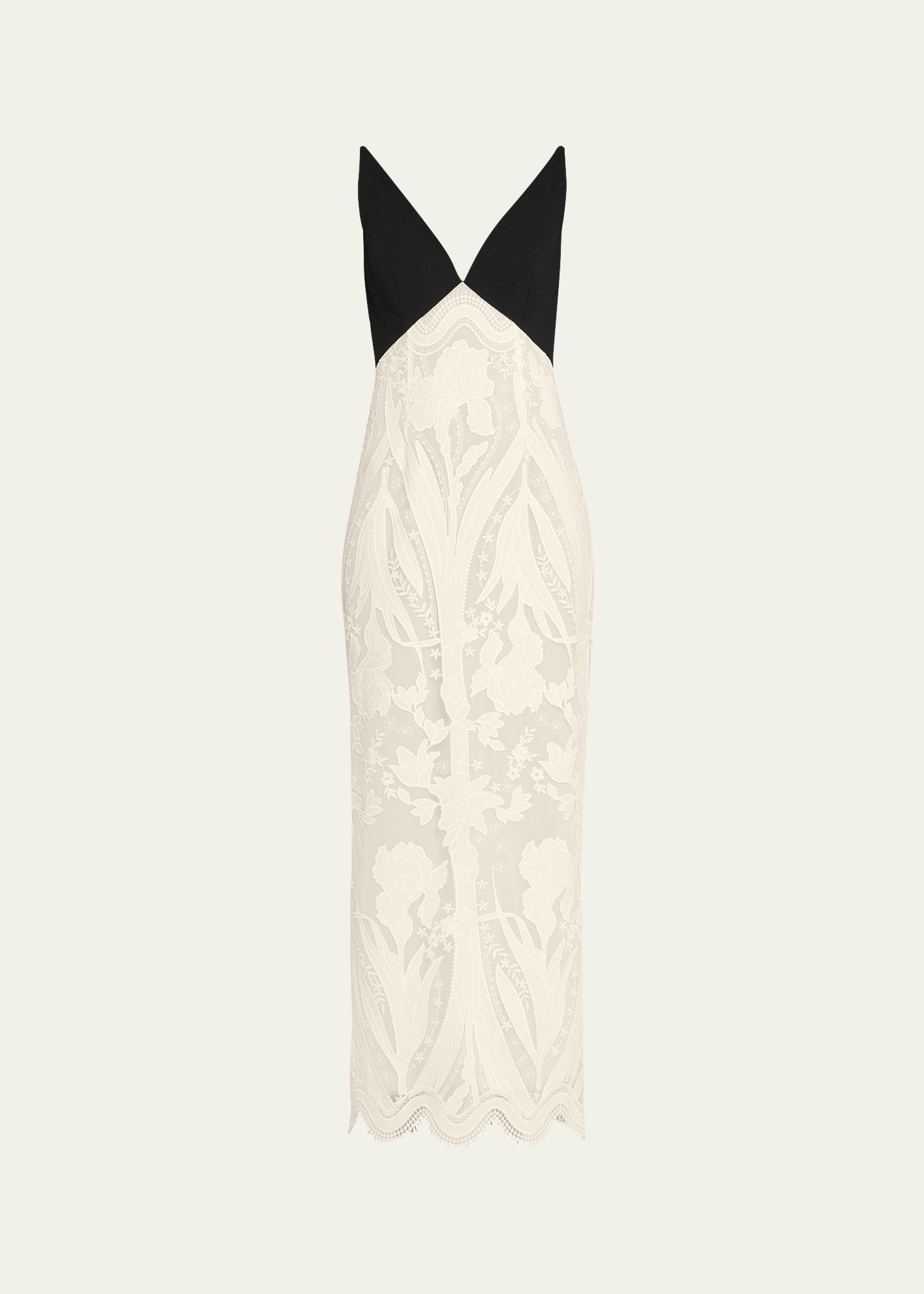 v-neck lace empire-waist maxi dress