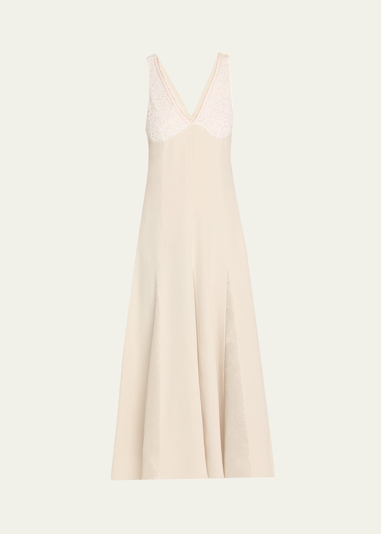 v-neck lace godet dress