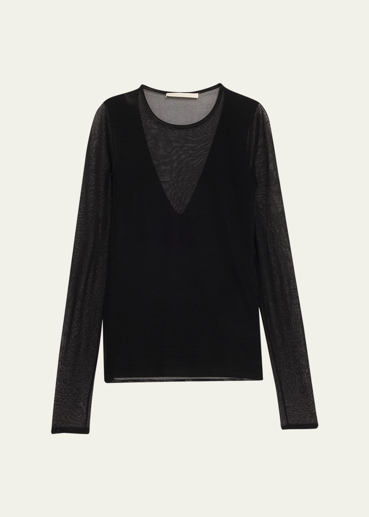 v-neck long-sleeve sheer knit top